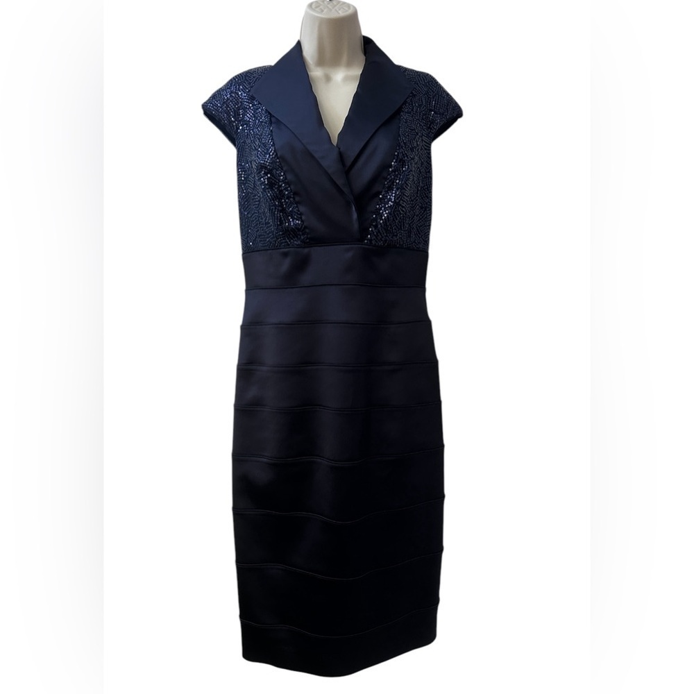 Tadashi Collection Womenās Size 8 Satin Beaded Cap Sleeves Cocktail Dress
